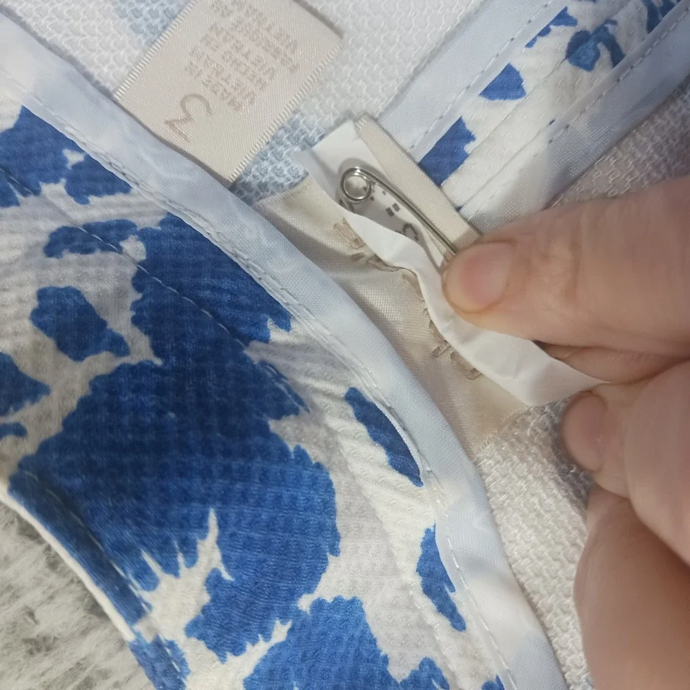 Chico's 3 (US 16) Hook Front‎ Jacket Blue White Damask Pattern READ Damask